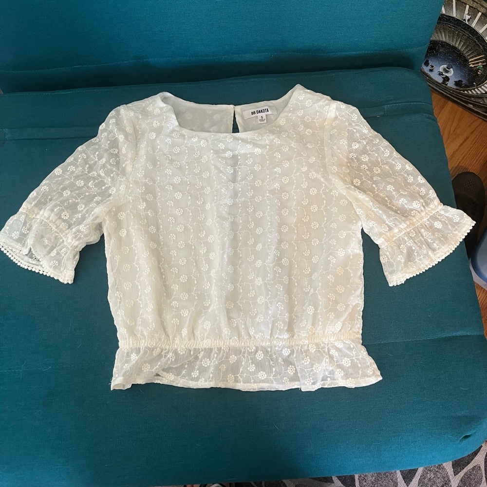 White Floral Cropped Blouse